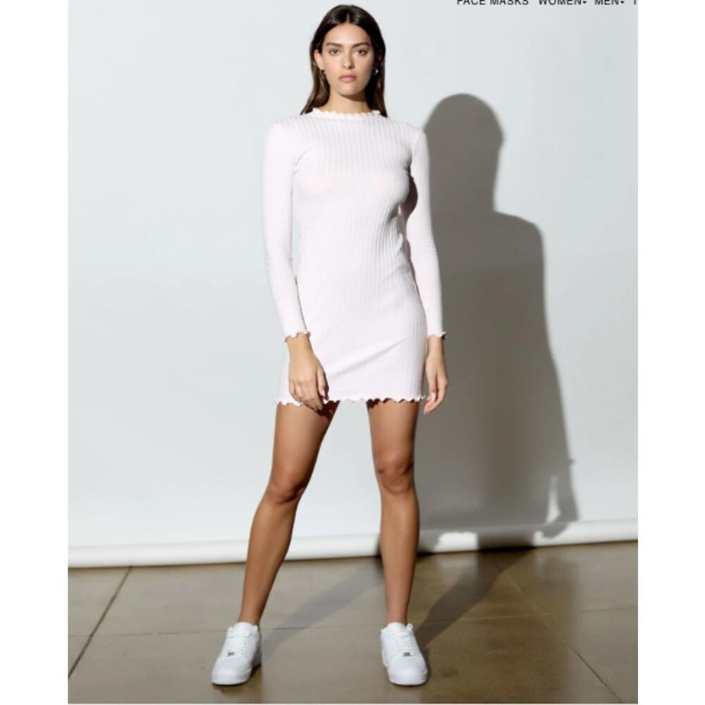 Twenty Montreal Ivory Ribbed Sunnyside Lounge Funnel Neck Dress  // M